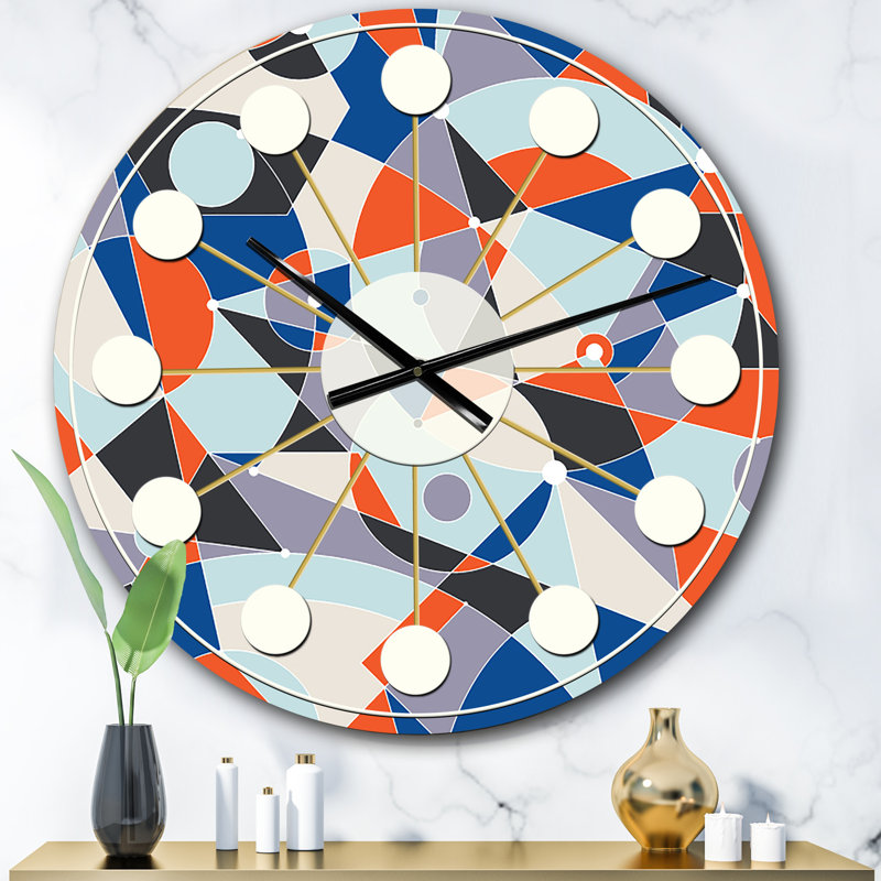 Horloge murale rétro Mid-Century, Petit, Bleu / Orange