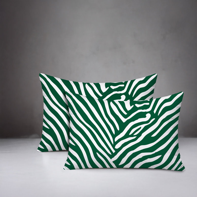 Oreiller réversible intérieur / extérieur à imprimé zébré Kits, 25x18, Green