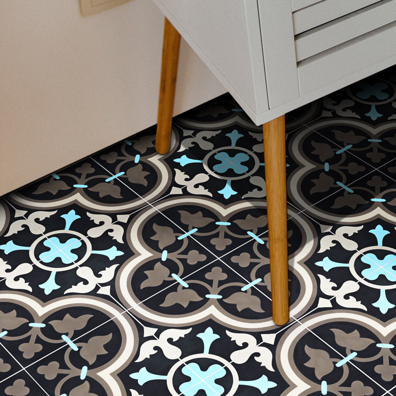 Casa 8" x 8" Cement Patterned Wall & Floor Tile, Black/Brown/Blue