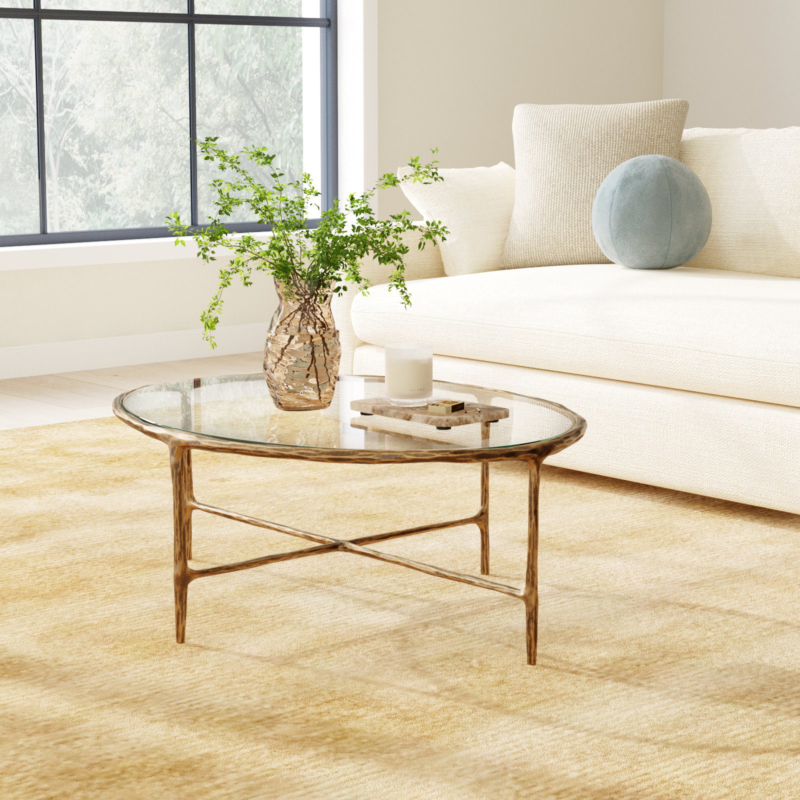 Evelynn Coffee Table, Brass, Clear