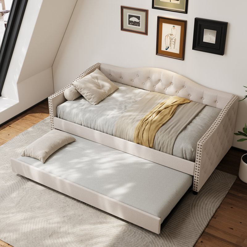 Lit de jour avec couchette Kaevion, Beige, Double
