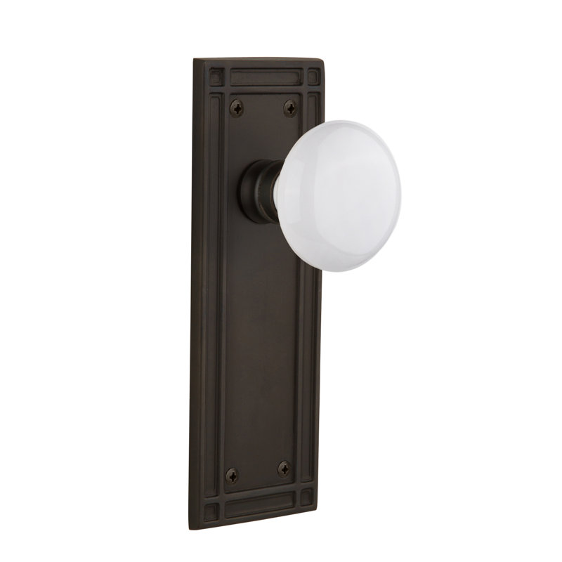 Mission Plate with White Porcelain Door Knob, Oil-Rubbed Bronze, 2-3/8”