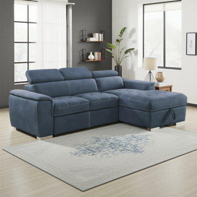Canapé modulaire en microfibre moderne et contemporain de 98 po avec lit escamotable intégré, appui-tête réglable et méridienne de rangement cachée Caisse