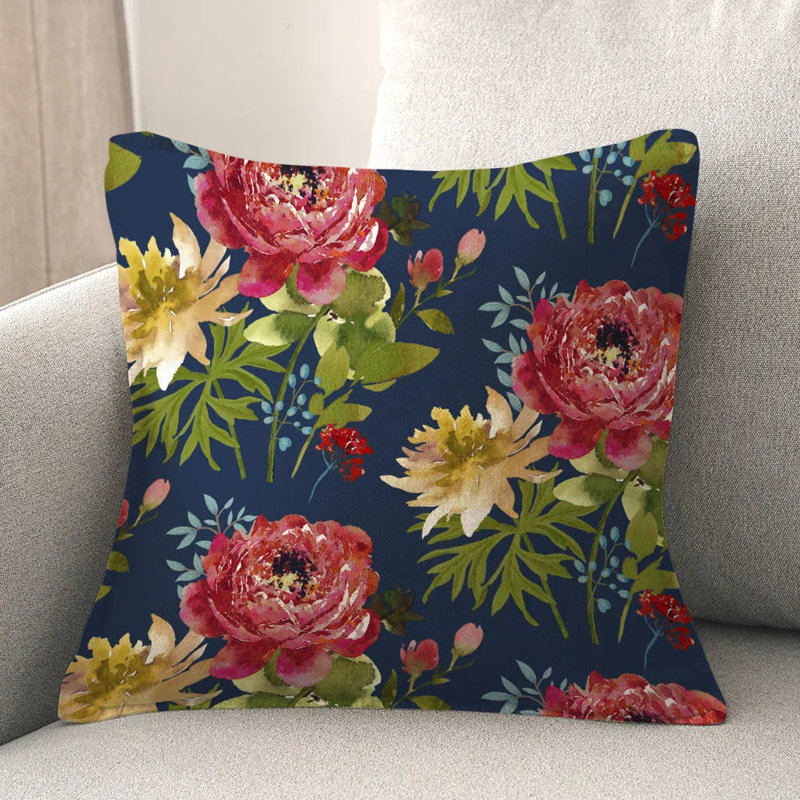 Coussin décoratif d'intérieur bleu marine Country Bouquet