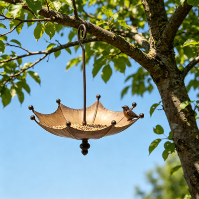 Umbrella Shaped Hanging Bird Feeder, Vintage Iron Bird Bath Tray For Outdoor Garden Tree