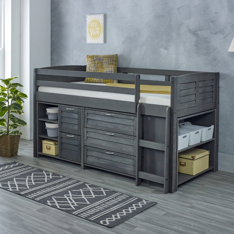 Myron Single (3') 5 Drawer Cozy Mid Sleeper Loft Bed with Bookcase