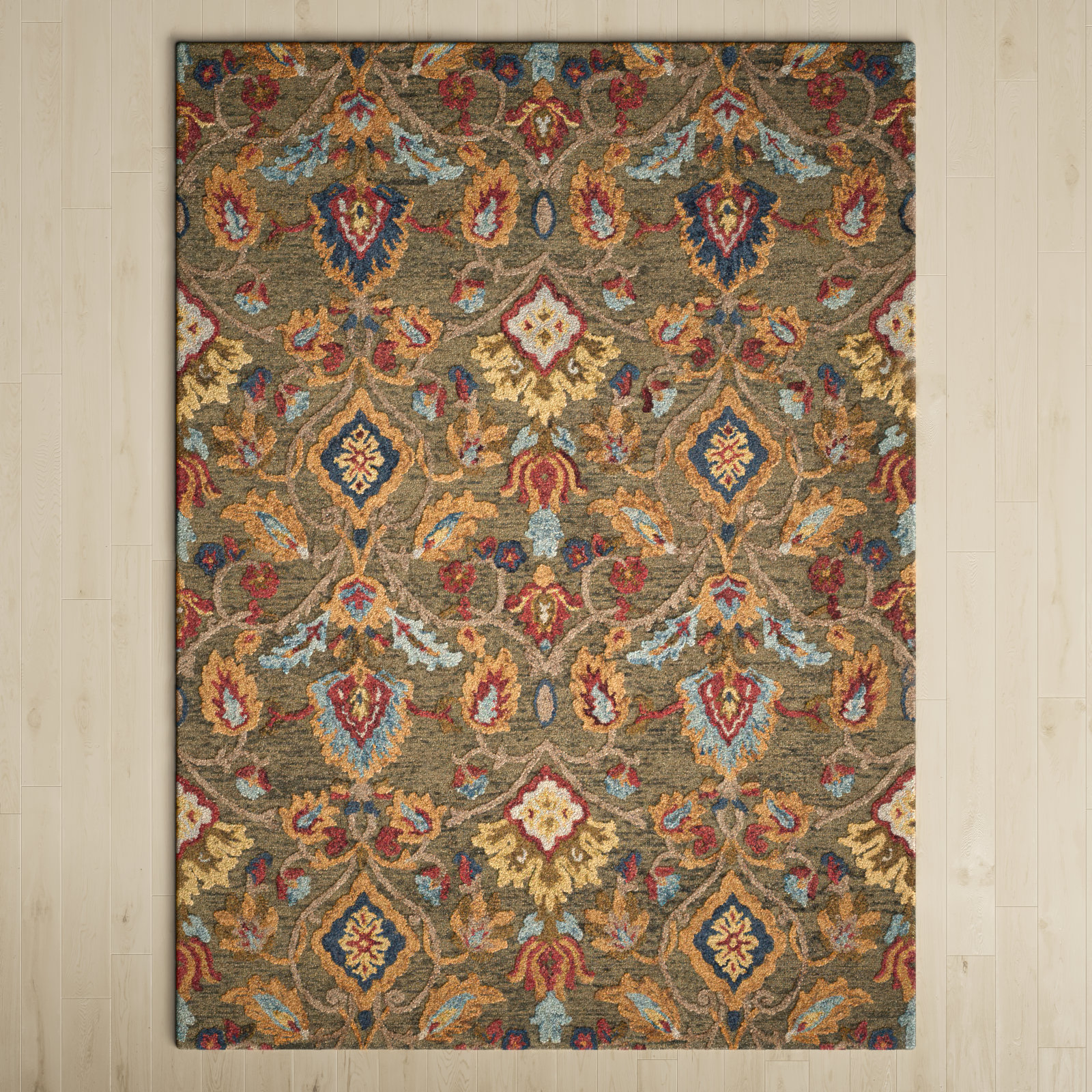Tansy Green Multi Handmade Wool Floral Rug, Rectangle 11' x 15'