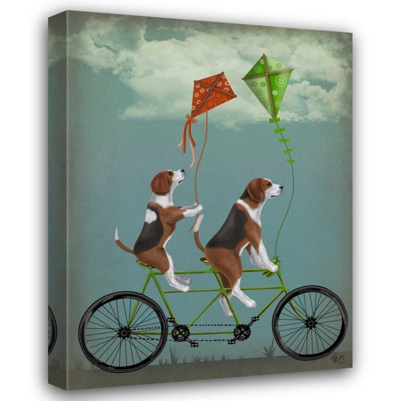 Ophelia & Co. Fab Funky, reproduction d'art sur toile tendue: Beagle Tandem, H 18 po x l 15 po