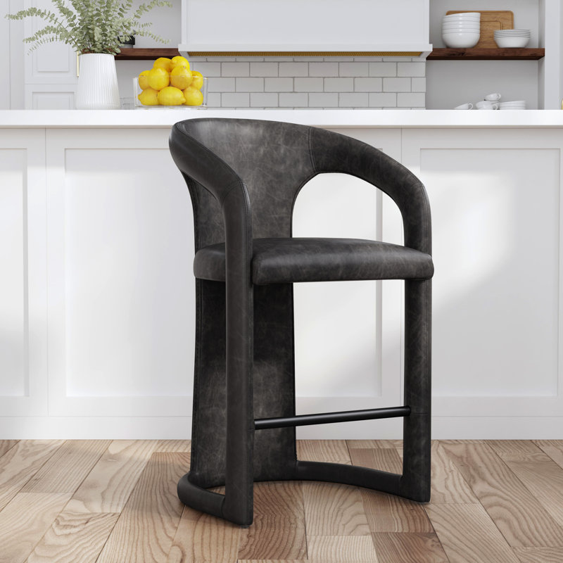 Archie Leather Counter Stool, Charcoal