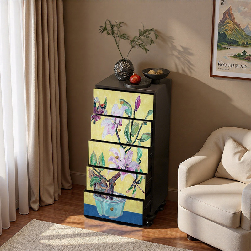 Armoire décorative à cinq tiroirs en pin