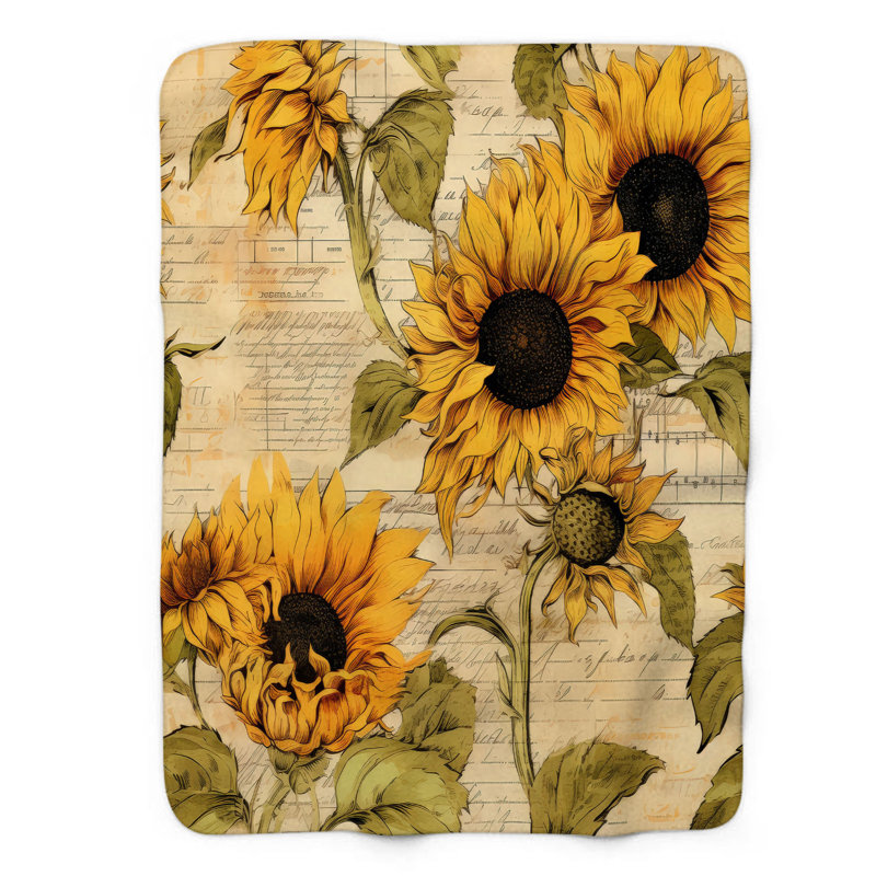Jeté Yellow Beauties - 1 Piece Premium Sherpa Blanket, L 60 po x L 80 po