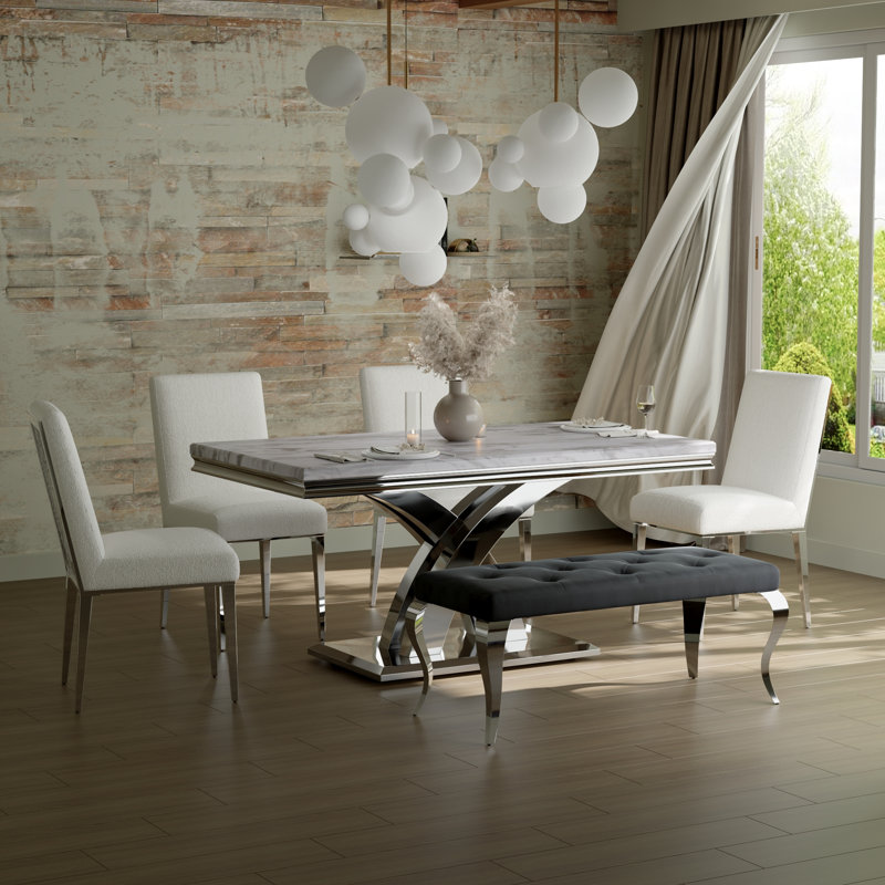 Banc rembourré en velours Adrika, Gris, Argent