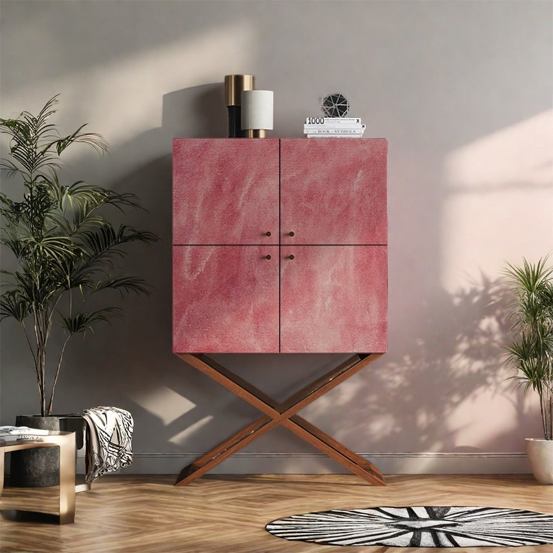 Armoire de rangement en bois de noyer avec quatre portes, Brun