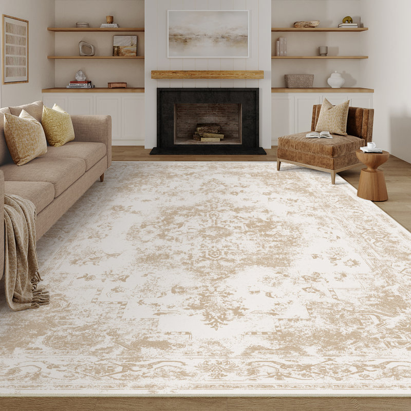 Elegant Modern Machine Woven Area Rug in Beige, Rectangle 9' x 12'