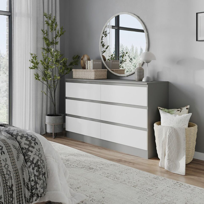Sreyan Solid Wood 6 - Drawer Rectangle Accent Chest, Grey/White