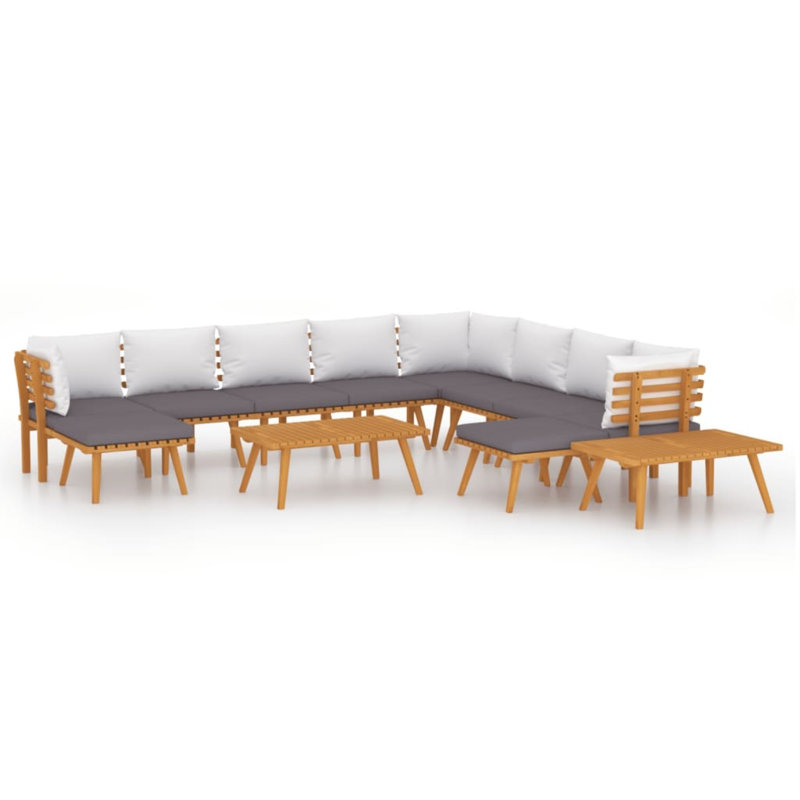 Ensemble de conversation modulaire en bois massif 12 pièces avec coussins 12 pièces