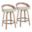 Tabouret de comptoir 26 po à hauteur fixe avec pivot en bois lavé blanc et tissu avoine avec repose-pieds rond en métal noir - ensemble de 2