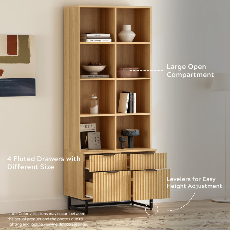 70.9''H*28.34"W 4-Tier Bookcase With Storage Cabinet, Oak