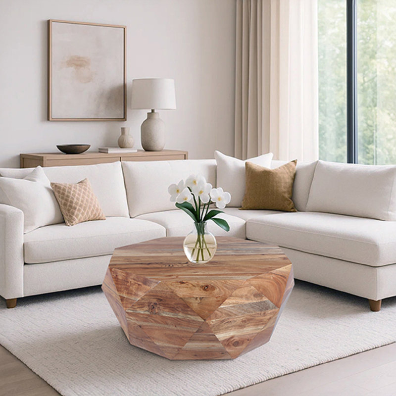 Table basse 33 po en bois d'acacia moderne avec accents de salon brun naturel, Brun naturel