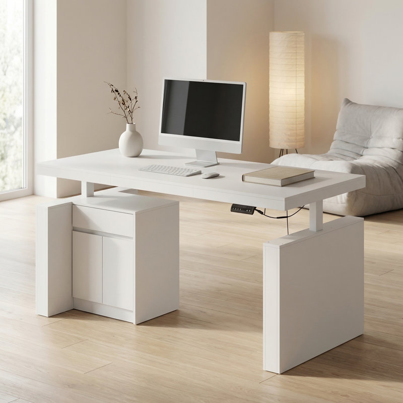 Cyril 71'' W Height Adjustable Standing Desk, White