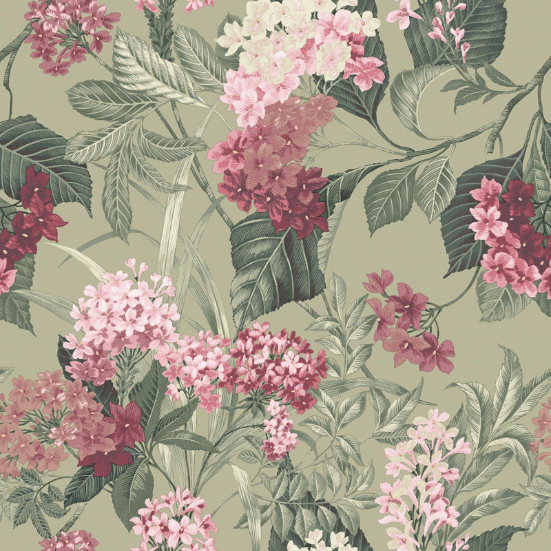 Sophie Laurence Sage Green Pink Maroon Floral Paste The Wall Wallpaper 2321