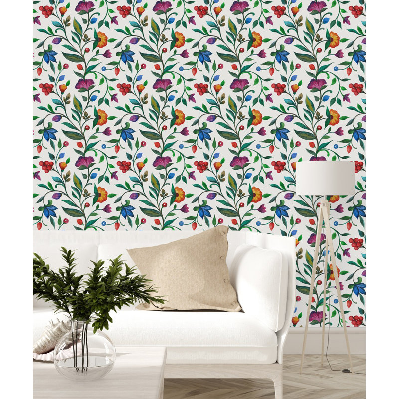 Panneau de papier peint adhésif coloré coloré L 10,4 pi x l 25 po Flowerson, L 225 po x l 25 po