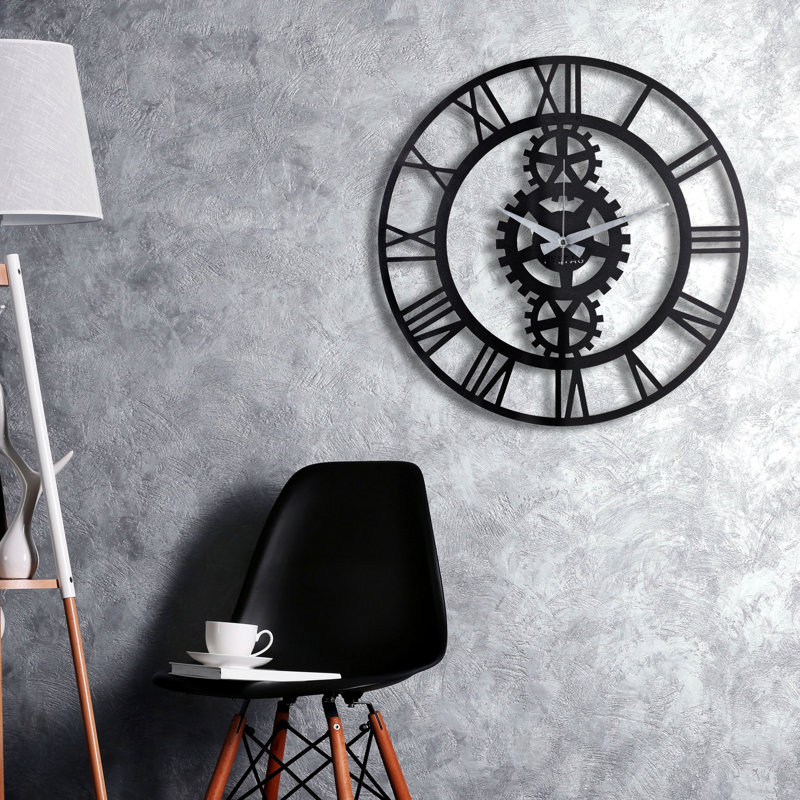 Horloge murale élégante en métal, finition noire, 19,7 po x 19,7 po | Fabrication 100% métal, épaisseur: 0,08 pouce | Facile à suspendre au mur, alimenté par 1 pile AA (non incluse) | Décoration moderne pour la maison