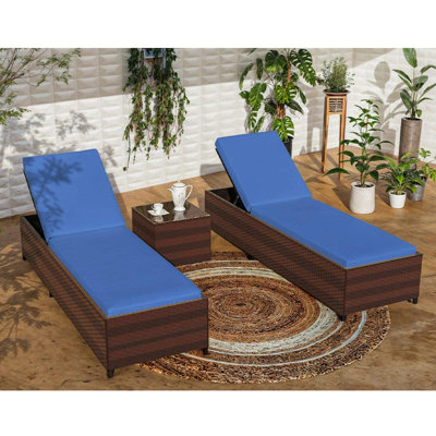 Poulsbo 194.5cm Long Reclining Chaise Lounge Set with Cushions and Table