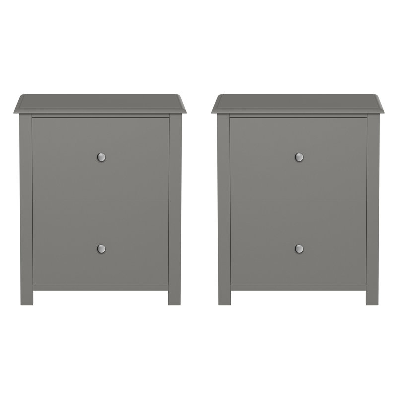End Tables with Drawers - 2 Piece Sofa or Bedside Tables with Silver Knobs - Traditional Wooden Night Stand or Side Table Pair