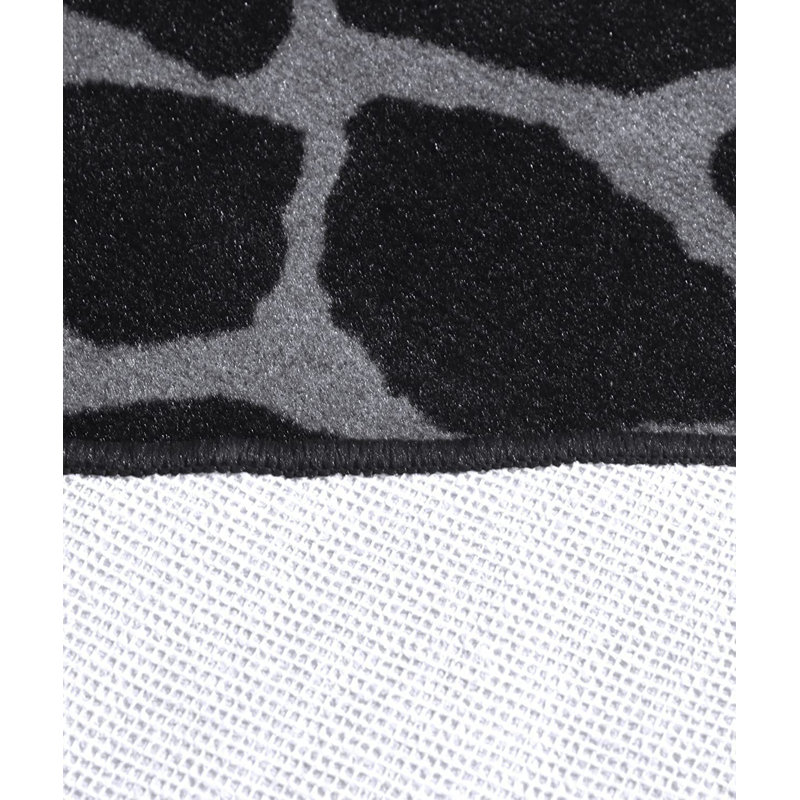 Ensemble de tapis touffetés en nylon à motif animalier noir / blanc Benjamin, Rectangle 1 pi 5 po x 2 pi 2 po