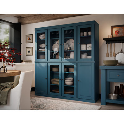 Jango 100% Solid Wood 65" Pantry Cabinet with Clear Glass, Solid Doors and Adjustable Shelves