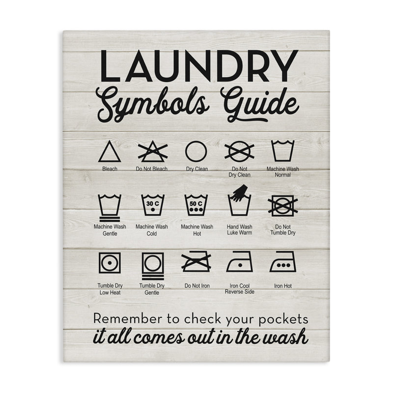 Laundry Symbols Guide Typography - Floater Frame Textual Art on Wood, 30" H x 24" W