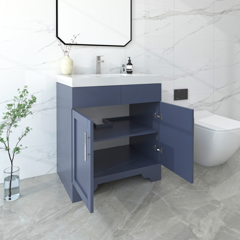 Aurilla 30 in. Single Sink Freestanding Bath Vanity in Marine Blue with White Carrara Quartz Top, Marine Blue