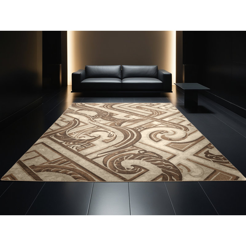 Tapis beige traditionnel lavable à la machine à motif rétro Pauleta, 7 x 9