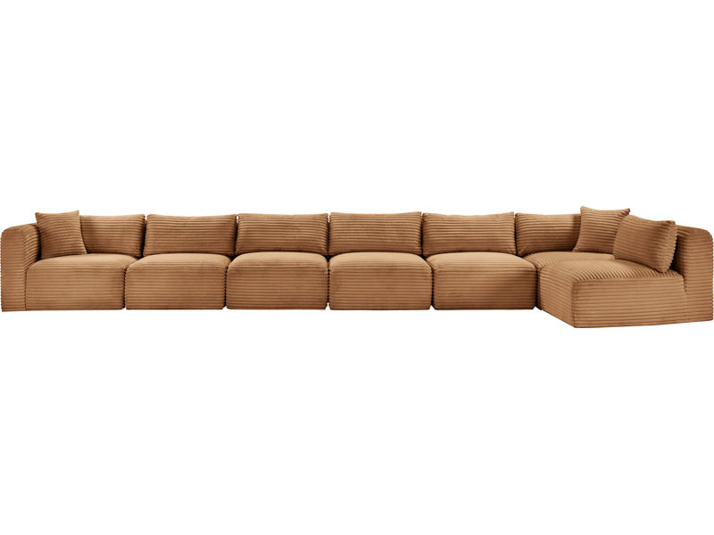 Canapé modulaire en L Carmean Performance, Velours côtelé texturé, 5 sans accoudoirs, 2 en coin