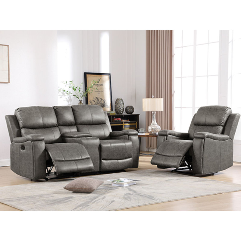 Ensemble de salon inclinable manuel en similicuir 4 pièces avec porte-gobelet caché, 2 pièces: chaise, causeuse, Moka