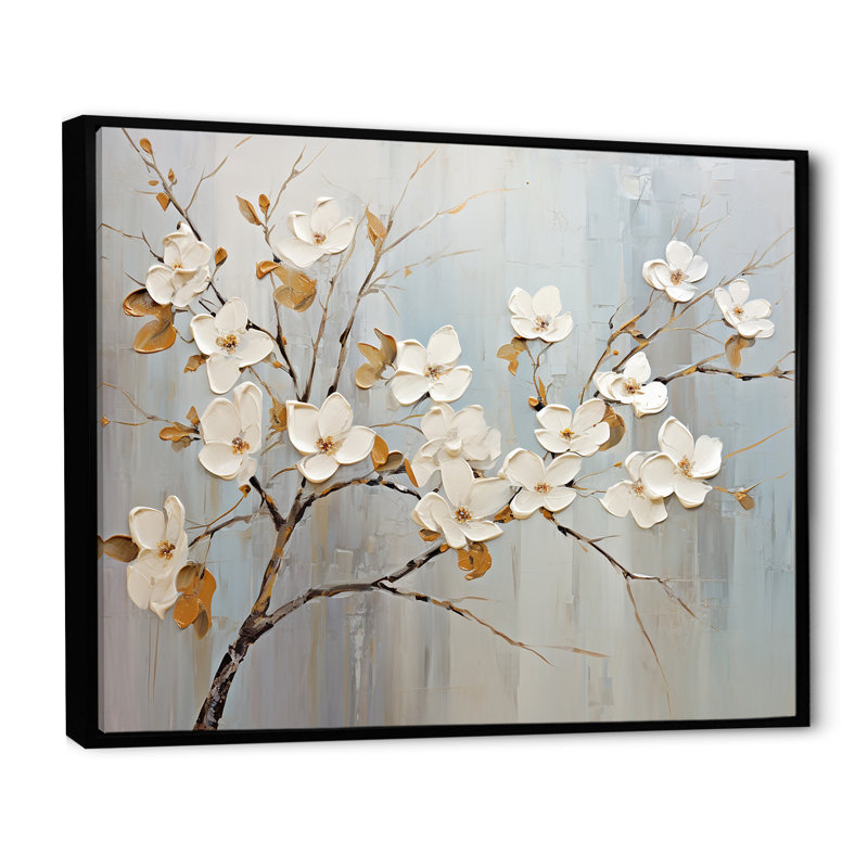 Paix blanche et grise blanche - reproduction sur toile, H 24 po x l 32 po x P 1 po, Cadre flottant noir