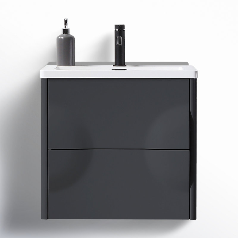 Armande 24'' Plywood Single Bathroom Vanity with engineered Acrylic Top, Dark Gray