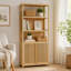 Armoire de rangement en bambou massif avec portes et tablettes ouvertes-533256825