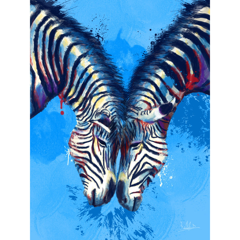 «Friendship», Illustration de zèbre par Flo Meylan, H 21,2 po x l 17,2 po, Papier avec cadre noir