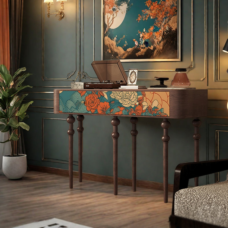 Artistic floral pattern wooden console table.