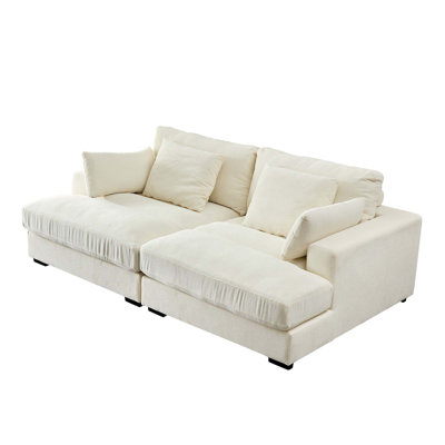 89.76 inch Double Sleeper Sofa Cloud Couch Soft Fluffy Fabric Upholstery with Square Armrests