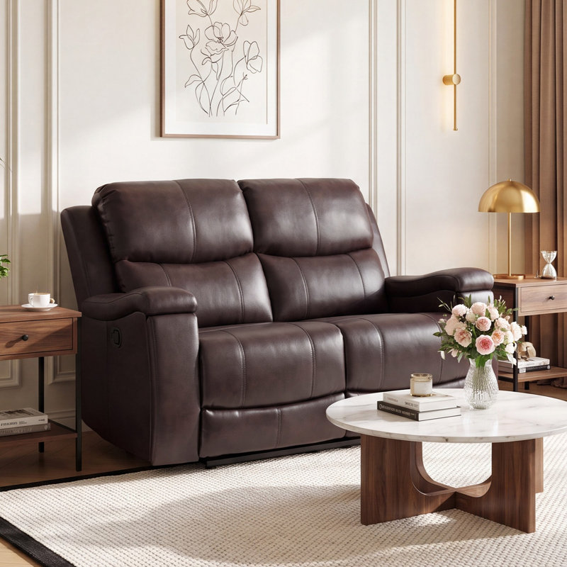 Causeuse inclinable manuelle en similicuir de 61 po Emony, Similicuir brun en microfibre
