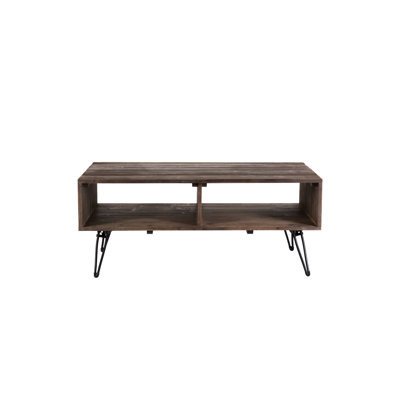 Reclaimed Wood Cocktail Table With Open Storage, Foldable, Metal Legs, Vintage Glamour, Black/Natural Finish For Living Room Pretentiousness,