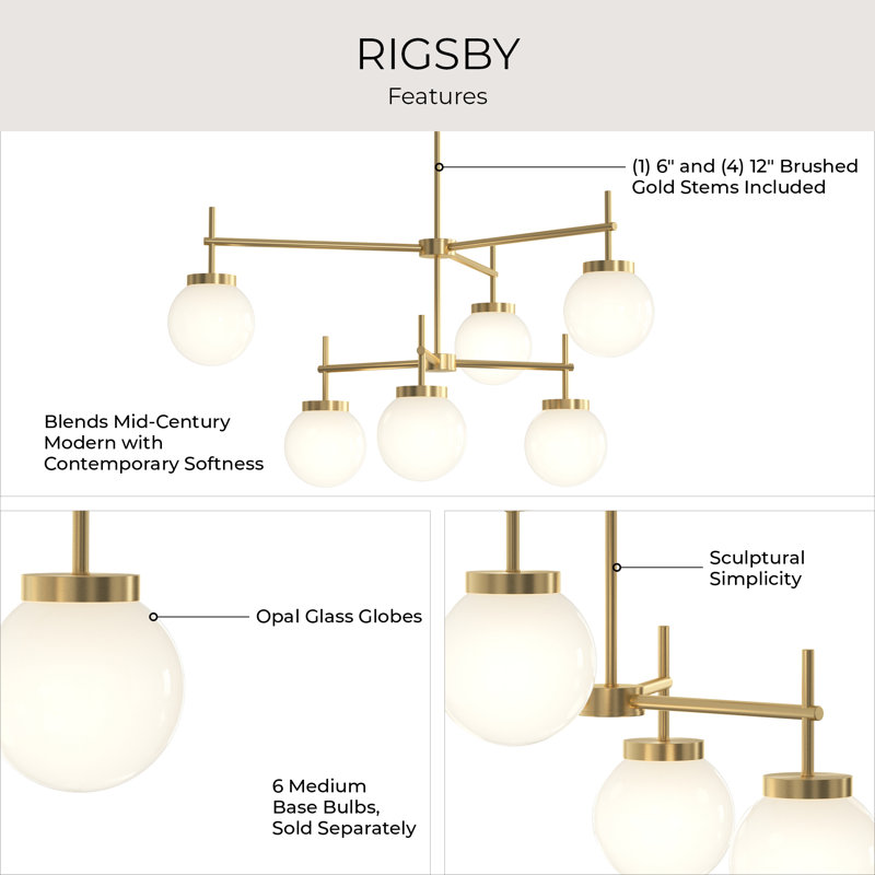 Rigsby Six-Light Brushed Gold Two-Tier Chandelier, Brushed Gold