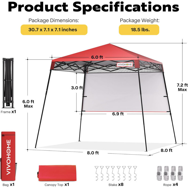8 Ft Red and Black Steel Pop-Up Party Tent