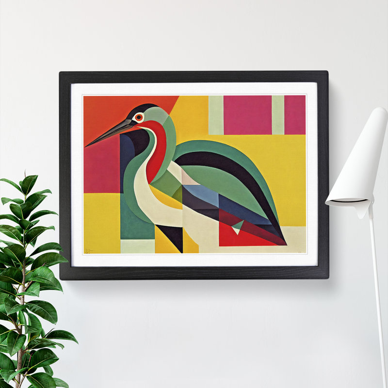 Heron Bird Abstract - Single Picture Frame Print, Black, 25cm H x 34cm W x 2cm D