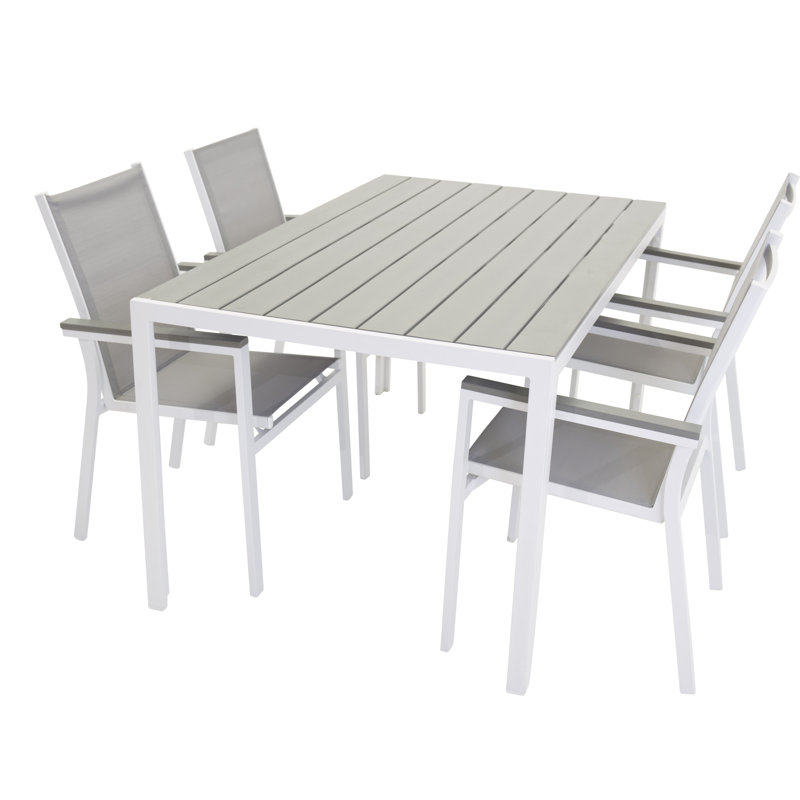 Hiran 4 - Person Patio Dining Set Rectangular Table, White/Grey