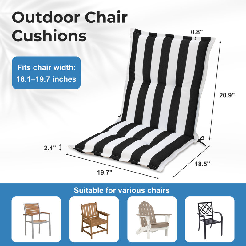  Outdoor Tufted Chair Cushions Set of 2, Black , 19.7" W x 18.5" D