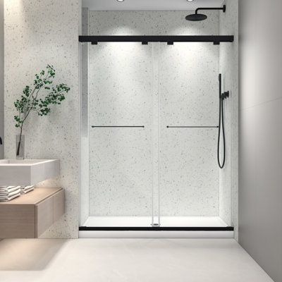 Double porte de douche coulissante 6076 pouces noir mat - verre trempé de 8 mm, Nano facile à nettoyer, réglable, membrane noire, à -
